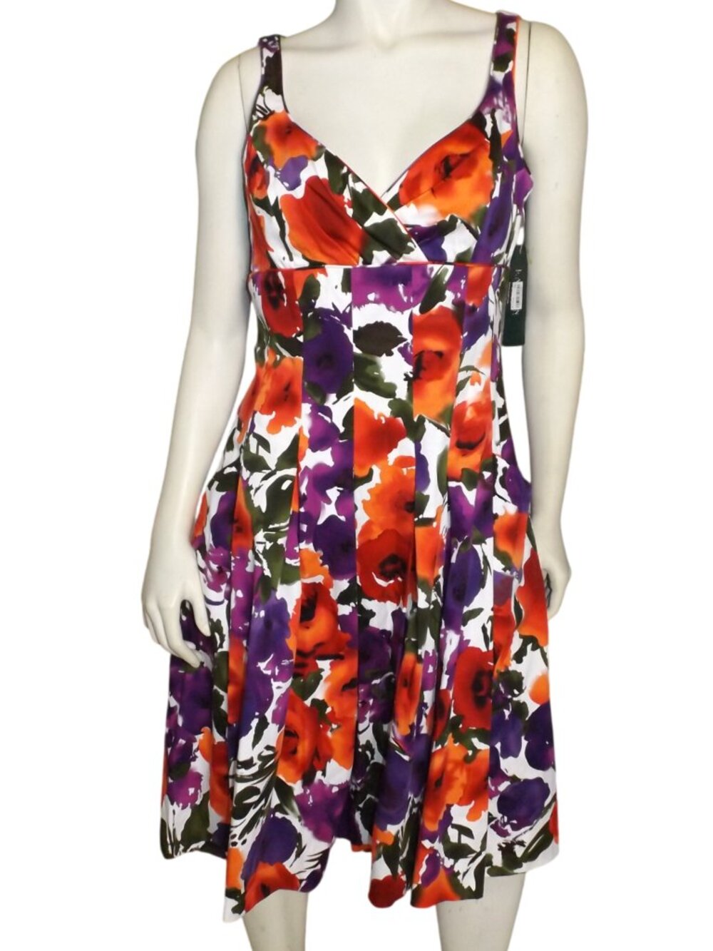 new LAUREN RALPH LAUREN Summer Dress, 10, Red/Purple Floral, Wide Strap, Pockets